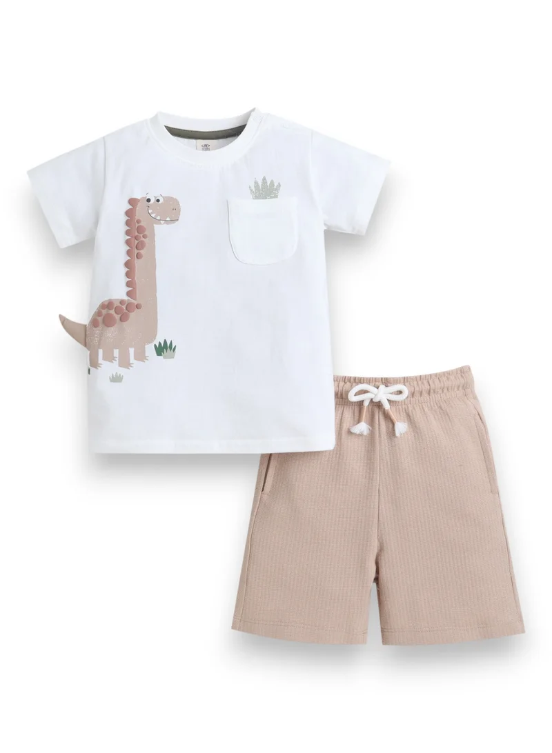 فكتور اند جين Infant Boys’ 2-Piece Set – Dinosaur Appliqué T-Shirt & Drawstring Shorts